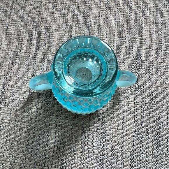 Vintage Fenton Blue Hobnail Opalescent Sugar Bowl Creamer Set‎ - Picture 7 of 8